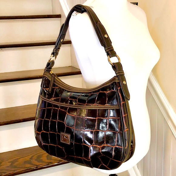 Vintage DOONEY BOURKE Brown Croc Leather Brown Top Handle Oversized Shoulder Bag - Picture 4 of 17